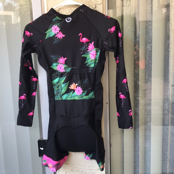 Flamingo Print Long Sleeve Cycling Triathlon Skinsuit - Picture 8 of 13